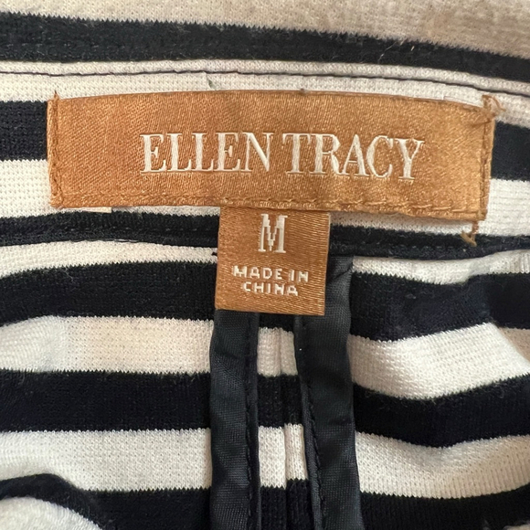 Ellen Tracy Black White Striped Blazer Jacket Women’s Medium Stretch Career - Picture 2 of 14